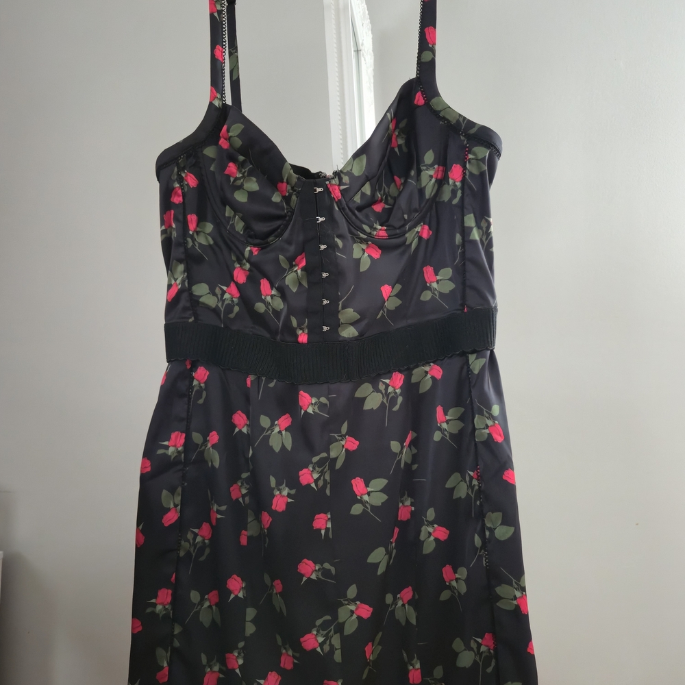 For Love & Lemons Black Mini Dress with Red Rose Print